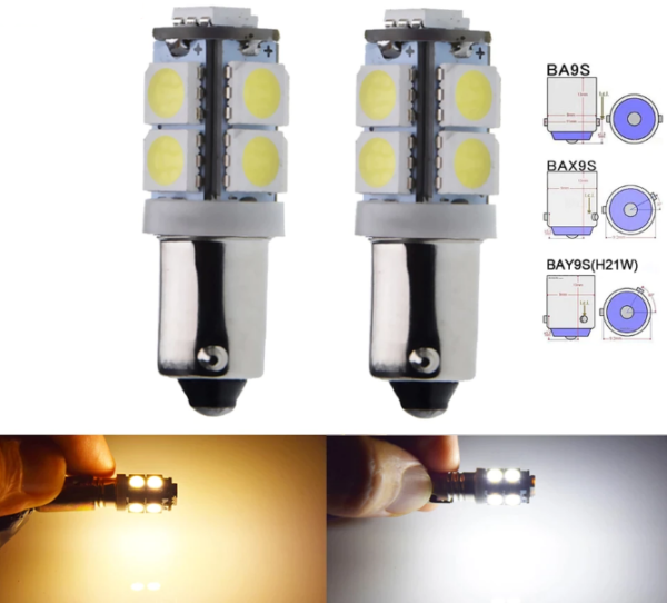 Лед крушки 2бр. за габарит BA9S-T4W 9LED 12V 5050 SMD- А3020
