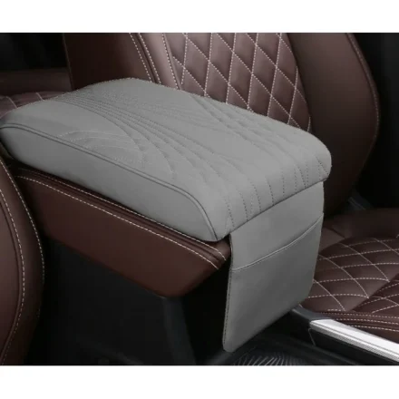 Подложка за подлакътник от сива еко кожа с калъф за мобилен телефон за автомобил