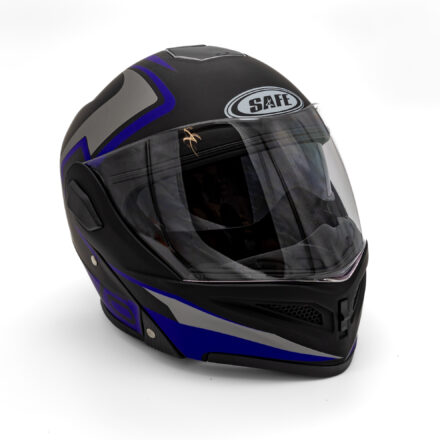 Каска за мотор SAFE модуларна с очила BLUE MAT - l-57-58-cm