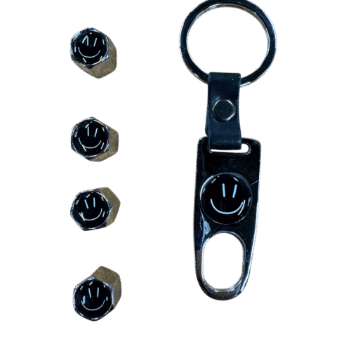 Капачки за вентили на гуми 4бр. с Ключодържател Ключ за стягане Метални Сив