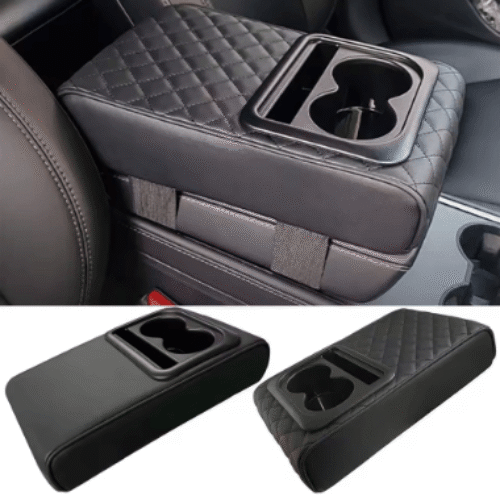 Възглавница за подлакътник на кола с 2 поставки за чаши за напитки.