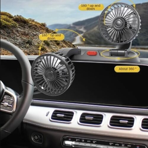 Вентилатор за кола 12V-24V 360° регулируема двойна глава с ниско ниво на шум