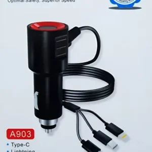 Зарядно №3398 за кола 3 в 1 зарядно тип C Lightning Micro USB