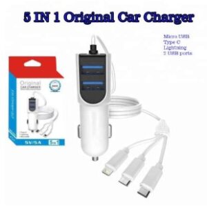 Зарядно №3398-1 за кола 5 в 1 за iPhone, Android и Type-C и 2 USB порта