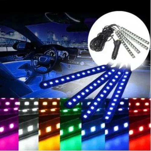 Интериорна автомобилна 9 LED светлинна лента, Дистанционно управление Цветни RGB интериорни светлини