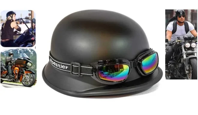 Каска ретро с очила черна мат А-24