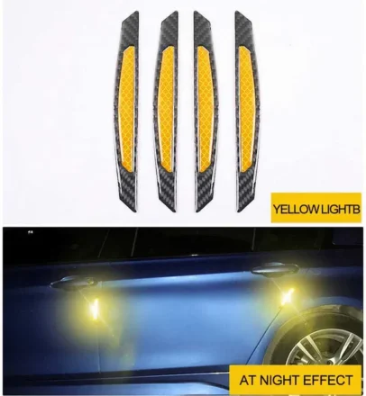 Светлоотразителни предупредителни стикери от въглеродни влакна, устойчиви на надраскване светлоотразителни стикери за отворена врата против сблъсък - жълт