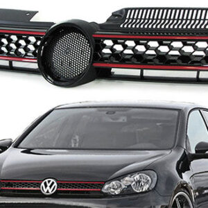 Решетка №5061-29 GTI вид с червена лента и място за лого за VW Golf 6 08-13